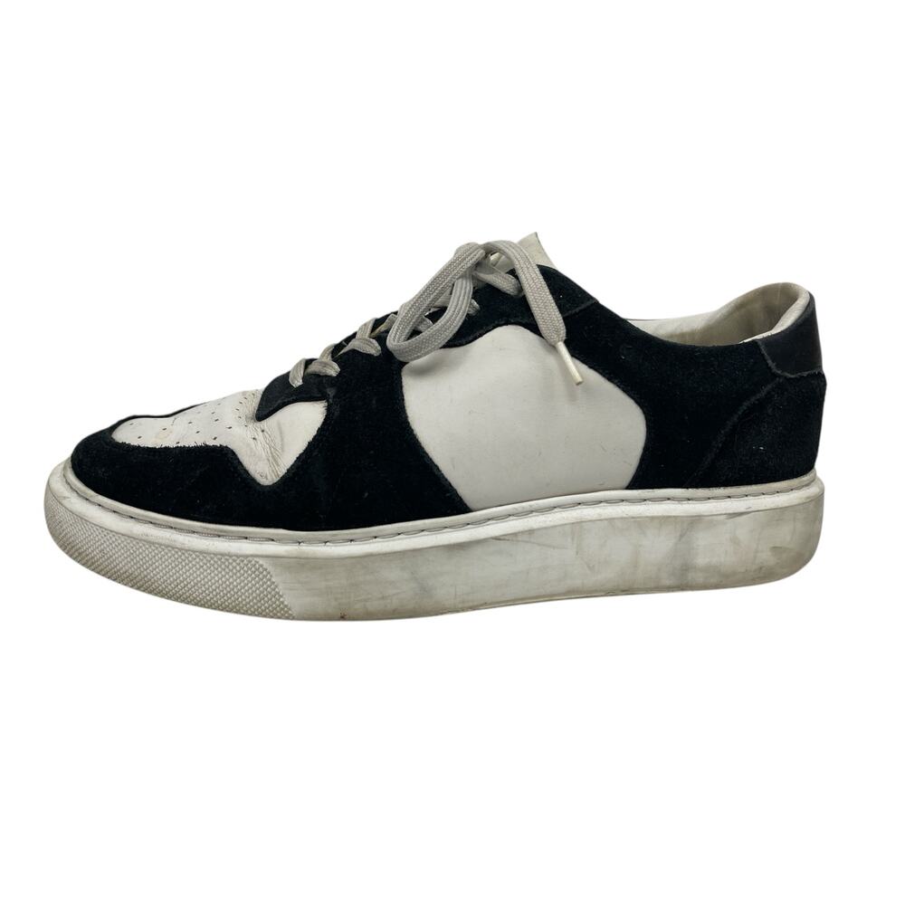 Arne Essential Black White Leather Lace Up Round Toe Athletic Sneakers Shoes 9.5